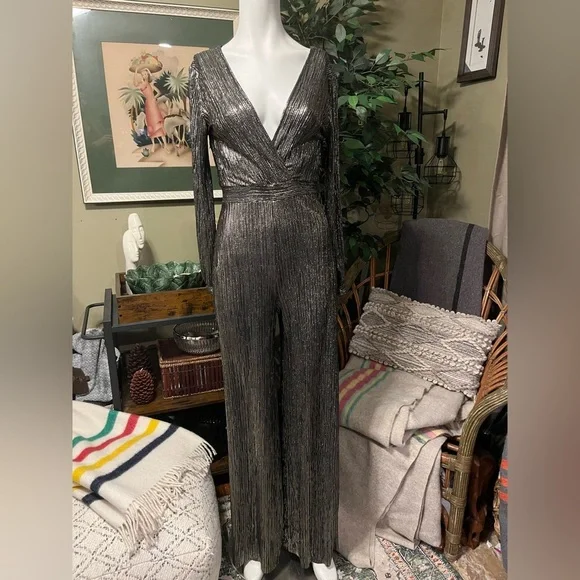 Anthropology Uptown Jumpsuit Elegant Silver Jumpsuit - Picture 9 of 9